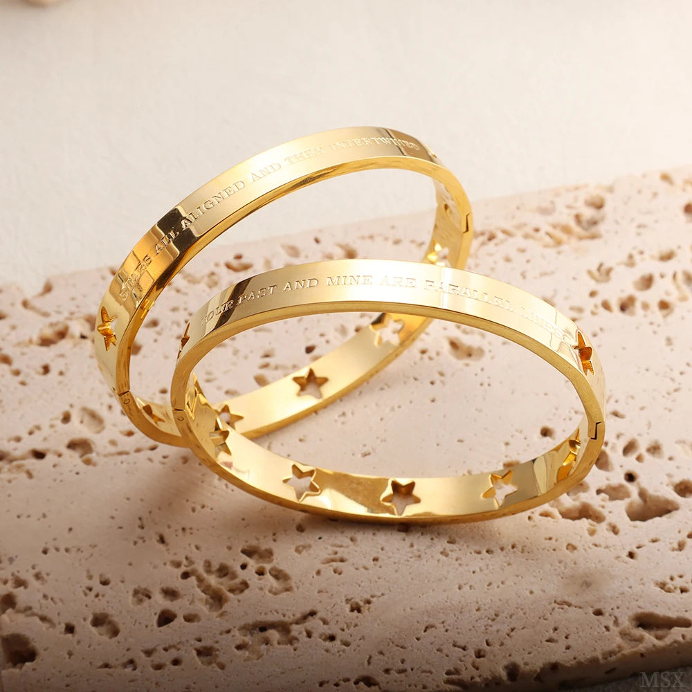 Conjunto Braceletes Estrelas Banhado em Ouro 18K