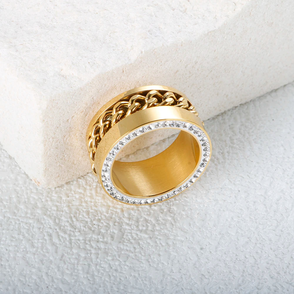 Anel Cúbico Elos Zircônias Banhado em Ouro 18K