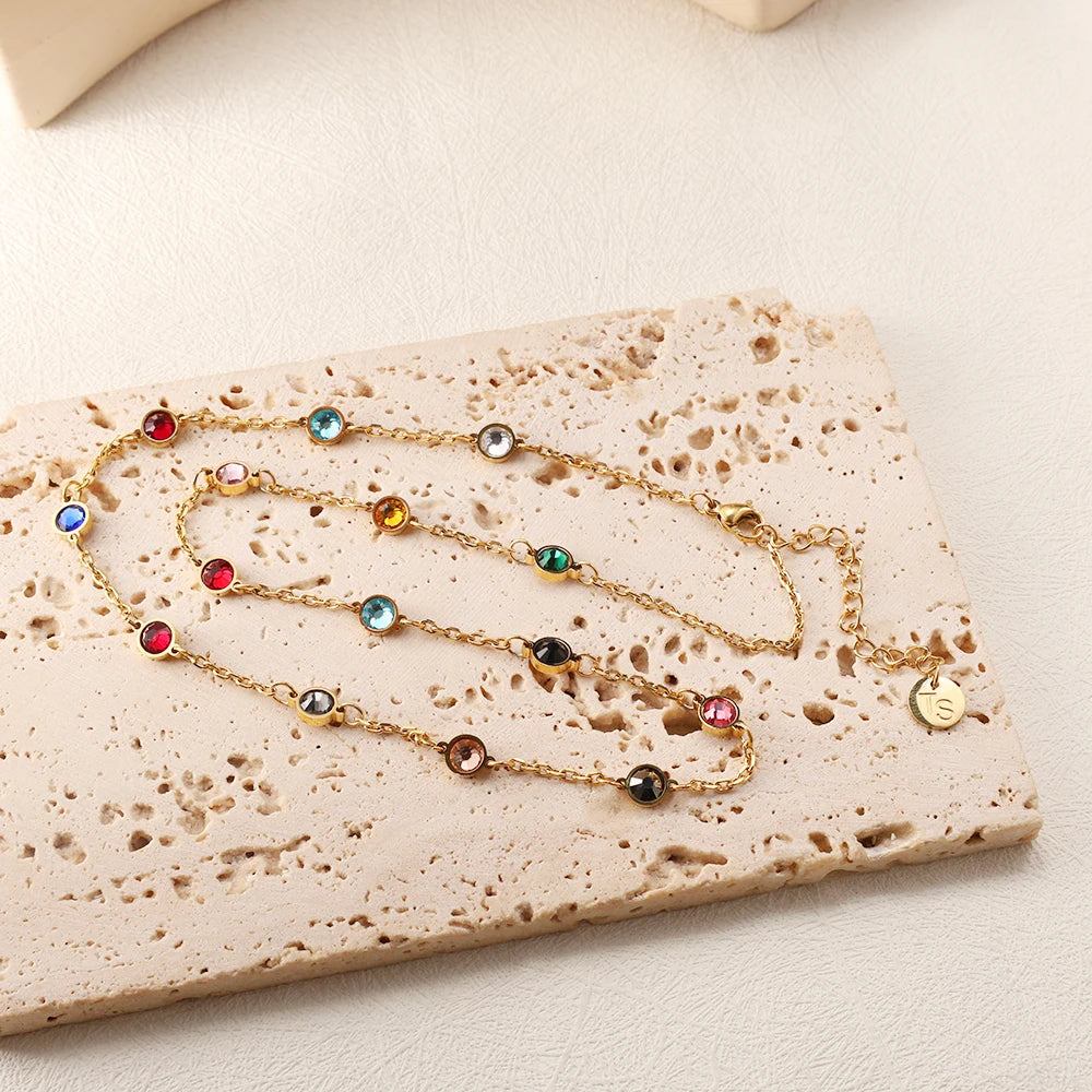 Colar Elegance Colorido Banhado em Ouro 18K