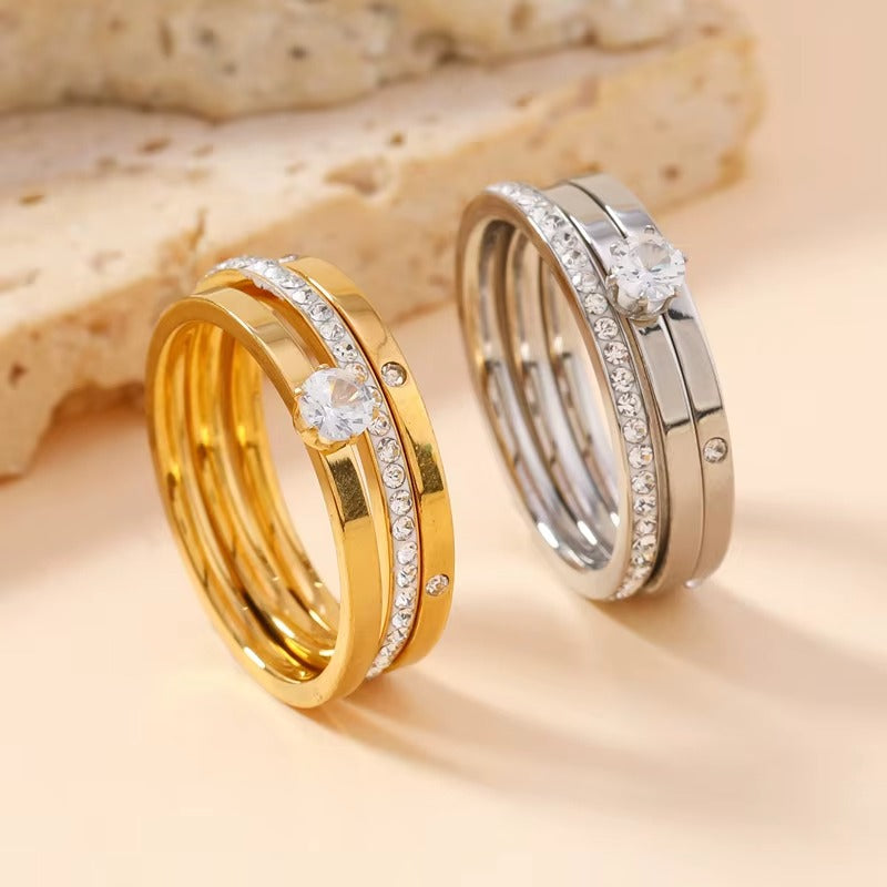 Conjunto de Anéis Eternity Banhado em Ouro 18K