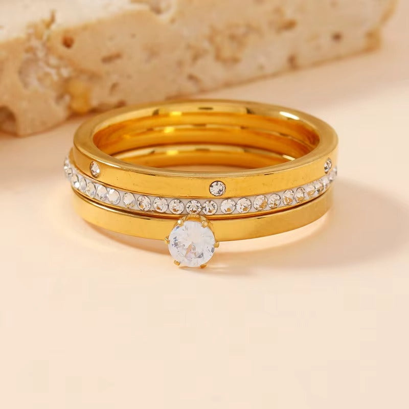 Conjunto de Anéis Eternity Banhado em Ouro 18K