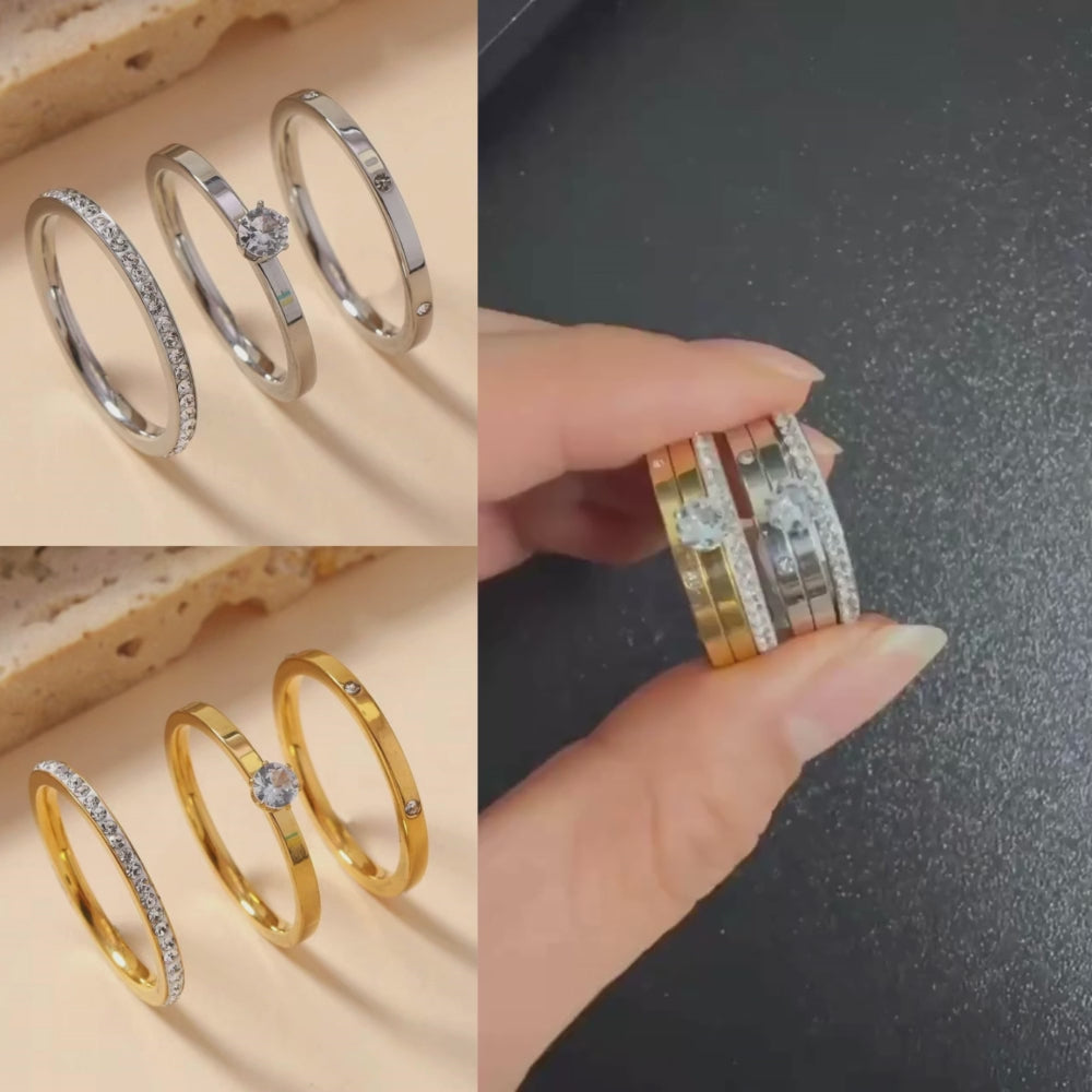 Conjunto de Anéis Eternity Banhado em Ouro 18K